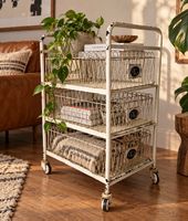 Vintage Rollwagen mit 3 Drahtkörben – Shabby Chic