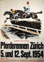 Pferderennen Zürich-Allmend Wollishofen 1954 Originalplakat