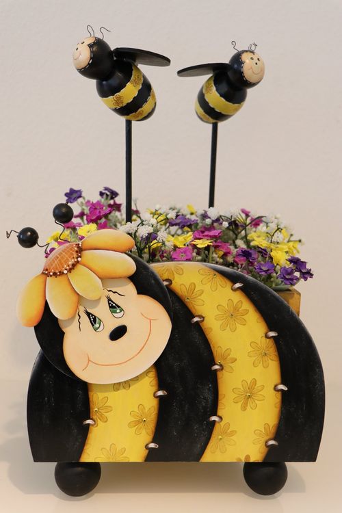 2-teiliges Bienen-Blumentopf-Deko-Set – Aus Kunstharz, Wetterfest, Für Garten & Balkon