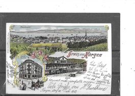ZH Gruss aus Horgen 1908 (Litho) mit  Bahnhof