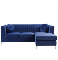 Bequemes blaues Samt-Ecksofa von Beliani – neuwertig