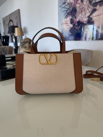 Valentino Handtasche Canvas Leder braun gold neu
52