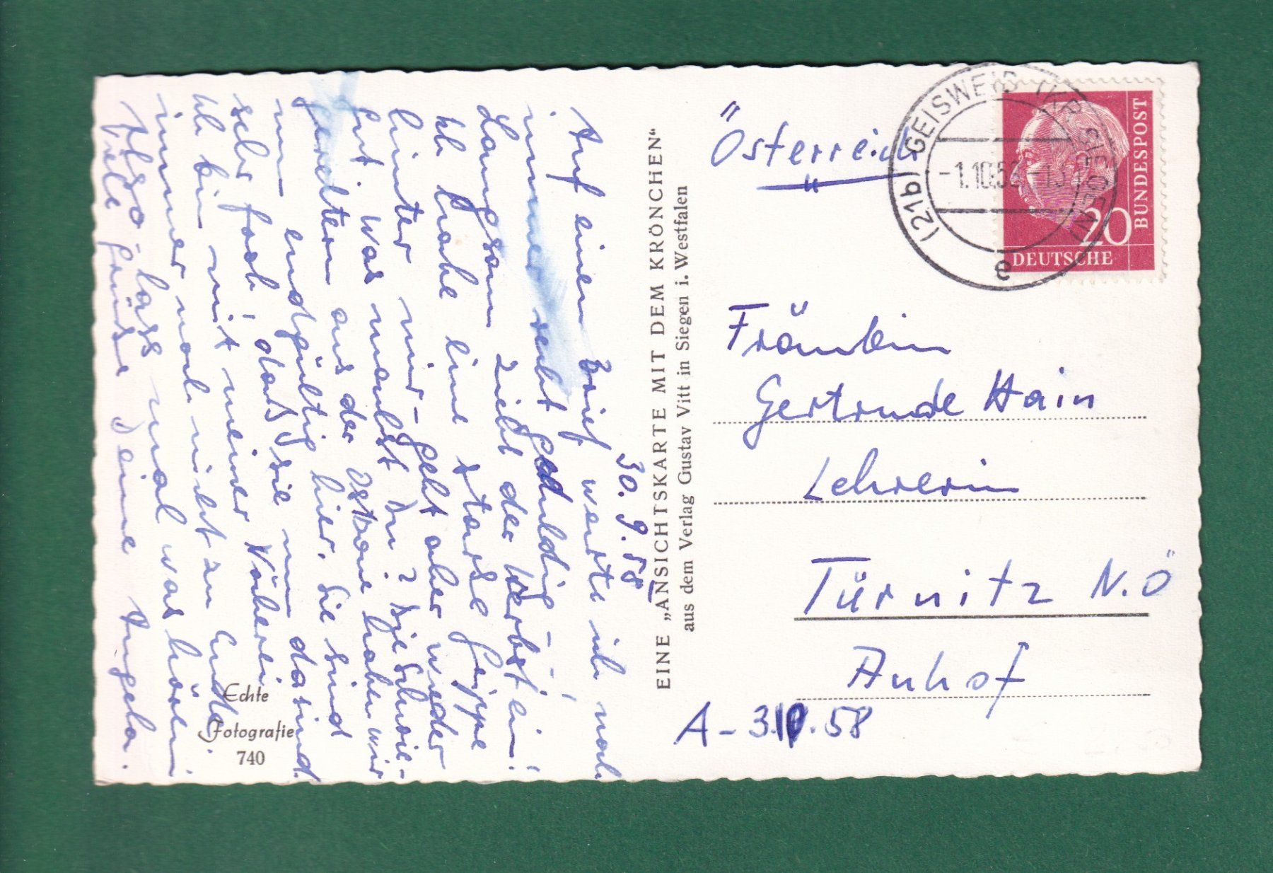 Cartes postales: SIEGERLAND - 6 Bilder - 1958 – D'occasion à Pully par nicecards-shop 1
