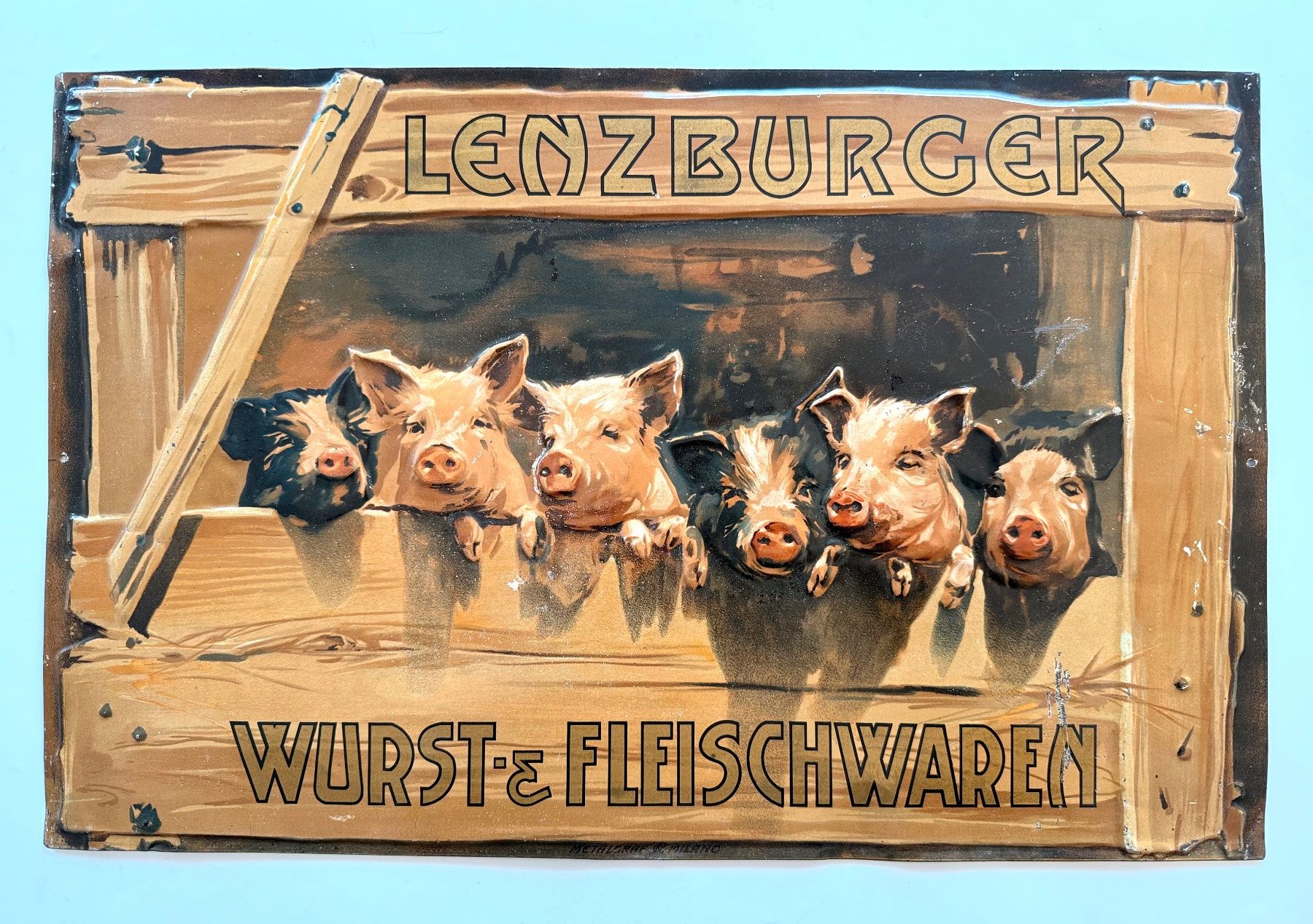 Schilder: Blechschild HERO Lenzburger Fleischwaren um 1910 – Gebraucht aus Nidau von Nintschgu