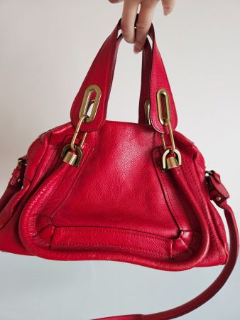 Sac Chloé PARATY rouge, cuir grainé - SMALL
