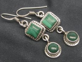 Ohrringe Ohrhänger Silber 925 Malachit im Vintage Stil
