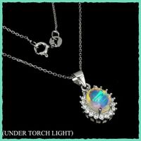 Feuer Opal Anhänger 925 Silber mit Kette