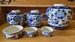 Vasen Set blau weiss Keramik floral 6-teilig guter Zustand