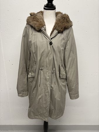 Woolrich Winterjacke Gr. XS Echtfell Kapuze beige Parka grau