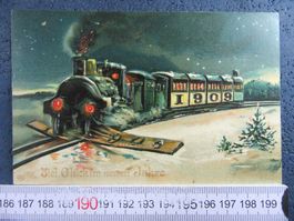 DAMPFBAHN 1908/09 RELIEF-AK NEUES JAHR