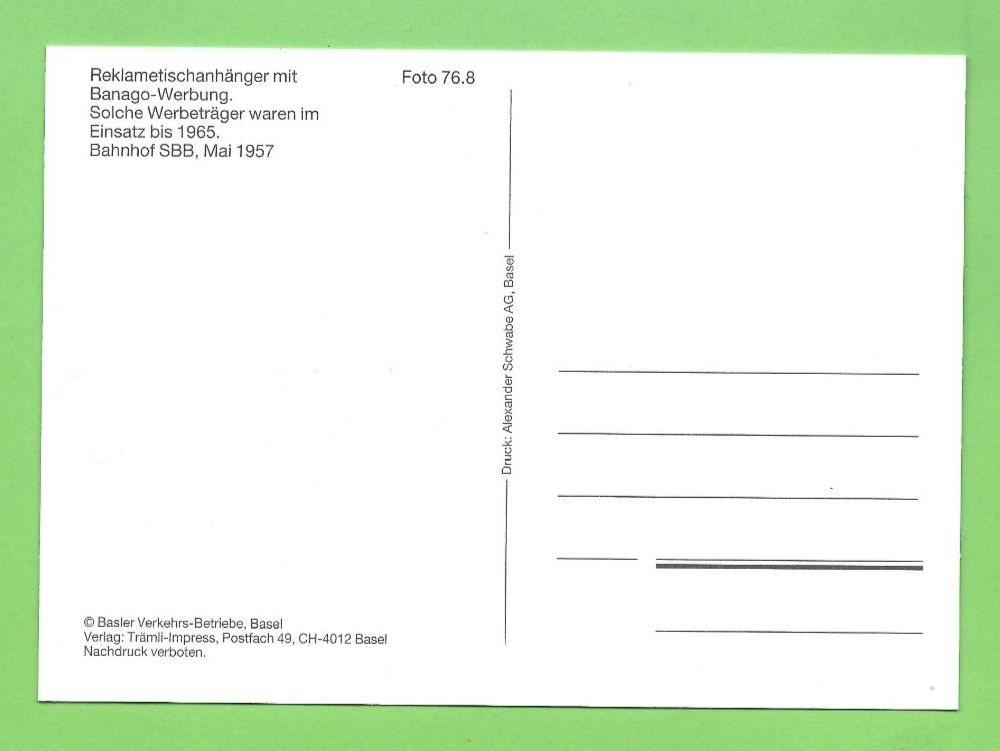 Cartoline postali: Banago Werbung Tram  SBB Basel – Usato da Zürich venduto da t24_de 1