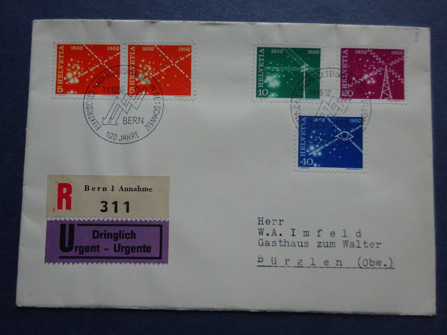 Tutti i francobolli: 1952 Z-Nr. 309 - 312 FDC – Usato da Appenzell-Steinegg venduto da adi1975