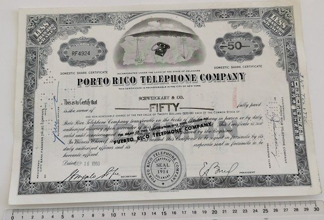 Porto Rico Telephone Company - 50 Shares, 16.09.1960 | Kaufen auf Ricardo