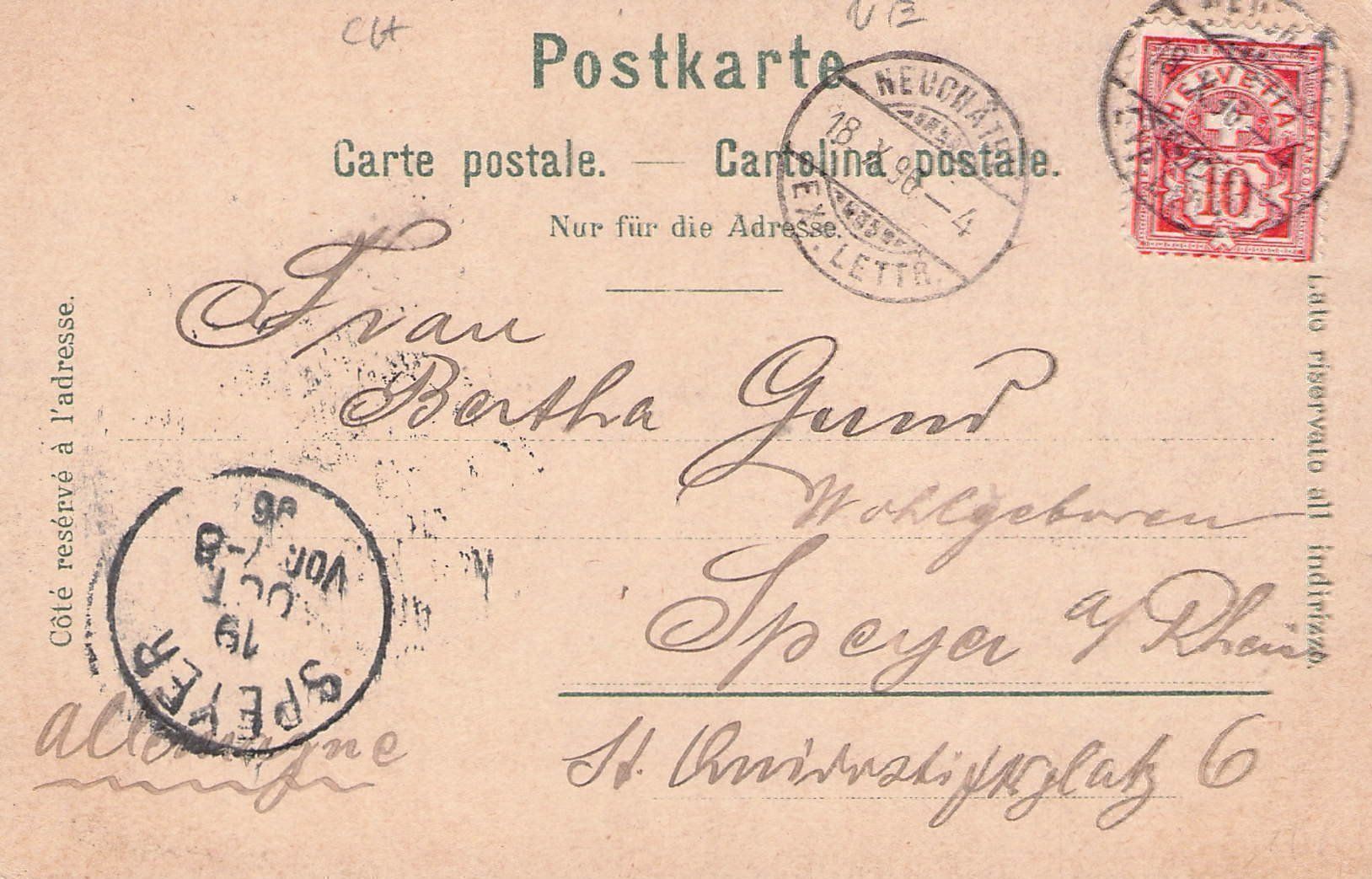 Cartoline postali: -Litho Souvenir de Neuchâtel , 1896 – Usato da Reichenburg venduto da Pipo-67 1