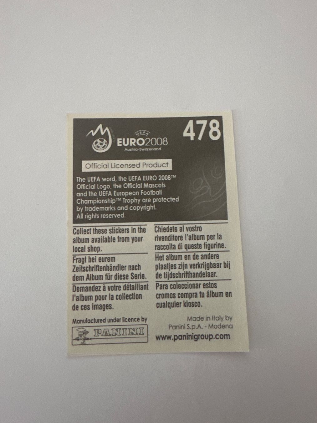 Panini Cartes à collectionner: Panini UEFA EM 2008 Sticker - Nr. 478 – D'occasion à Sulz AG par DealWerk 1