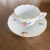 Herend Hungary – Mokkatasse mit Untertasse, handbemalt Vogel