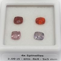 4x beaux spinelles 2.09 ct - Valeur 430.- Fr