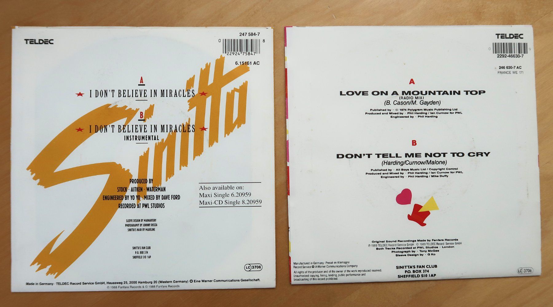 Dischi in vinile: SINITTA - 2 VINYL SINGLES (VG+/NM) – Usato da Hedingen venduto da Studers 1