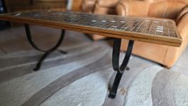 Table basse carreaux bois métal style vintage 121x52x45cm(h)
