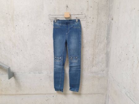 Jegging H&M, bleu denim, broderie chat, fille, taille 128