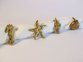 4 Serviettenringe Messing, Meerestiere - Vintage Tischdeko
