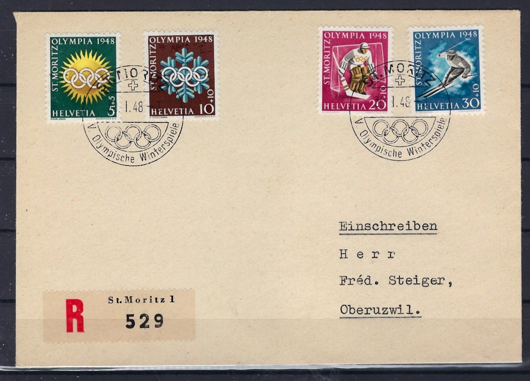 Tous les timbres: 1948 Olympia Brief St Moritz  16056 – D'occasion à Lunden par Animus999