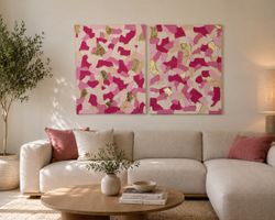 Zwei Bilder abstrakt pink beige Gold 60x80cm
