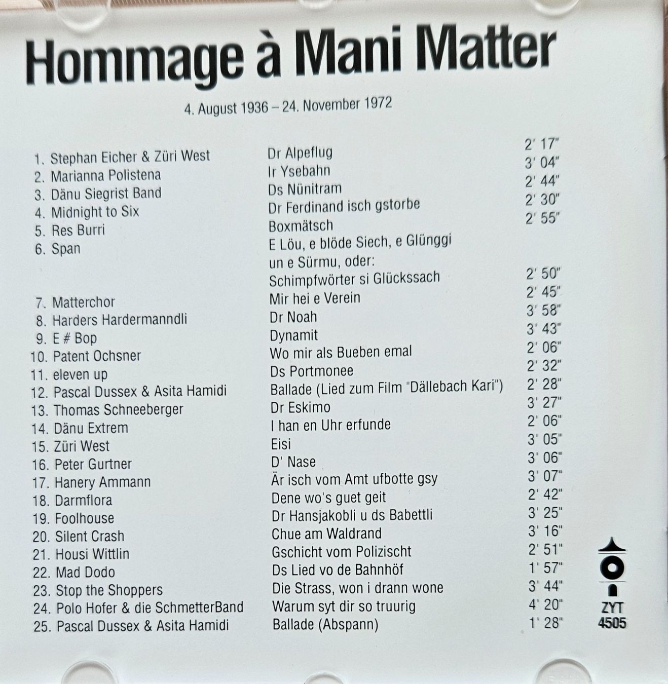 CDs: Mani Matter, Hommage à Mani Matter – Gebraucht aus Unterägeri von FeuerundRauch 1