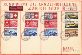 Landi 1939, Sammler-Beleg mit allen 3 Serien u. Zusatzfrank.