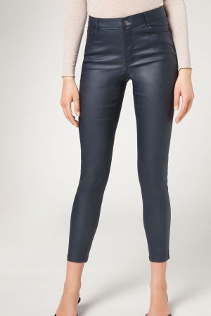 Calzedonia Hosen blau wetlook XS NEU
