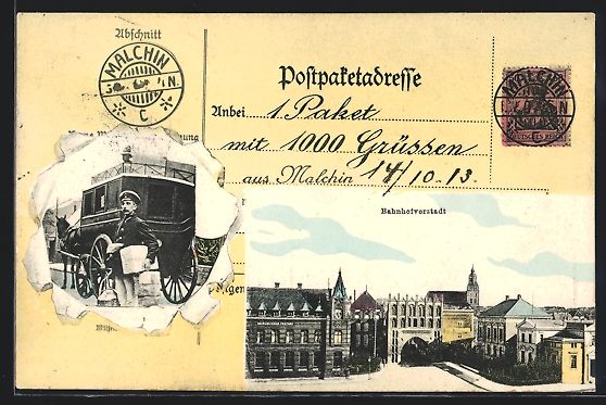 Ansichtskarten: Malchin, Bahnhofvorstadt, Postbote mit P – Gebraucht aus Berlin von bartko-reher