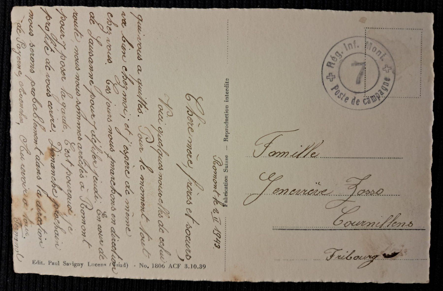 Cartoline postali: CP ROMONT 1943 - QUELQUES DEFAUTS – Usato da Ponto Valentino venduto da giorgia06 1