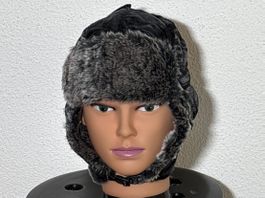 Warme Wintermütze Fellmütze Trappermütze Neu Schwarz Gr. 54