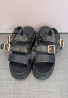 Black Platform Sandals with Gold Buckles - Size 38