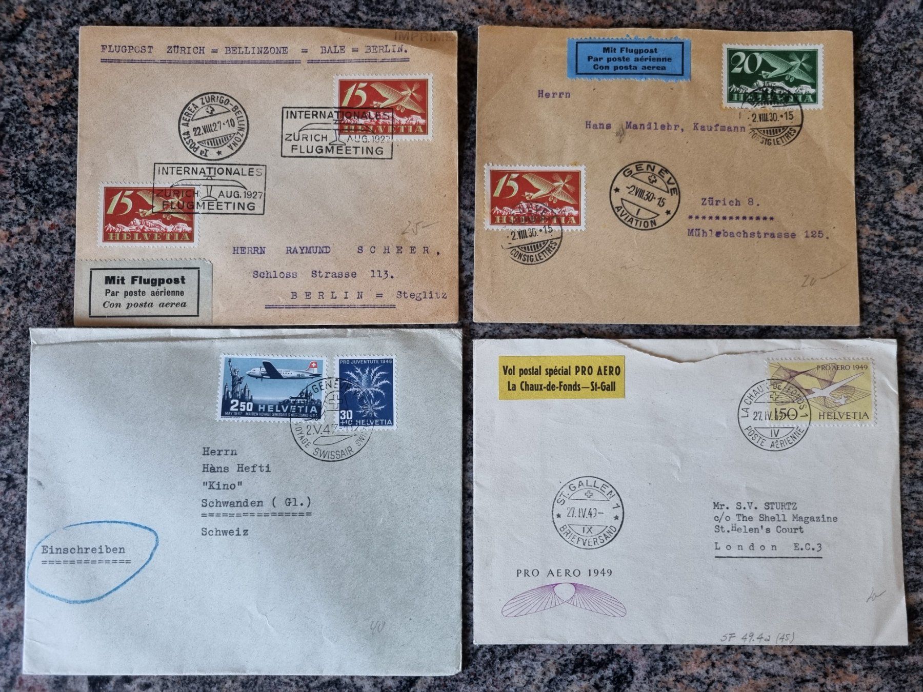 Tutti i francobolli: 8 CH Flugpost Briefe ab 1927 – Usato da Gümligen venduto da Geniusbuy 1