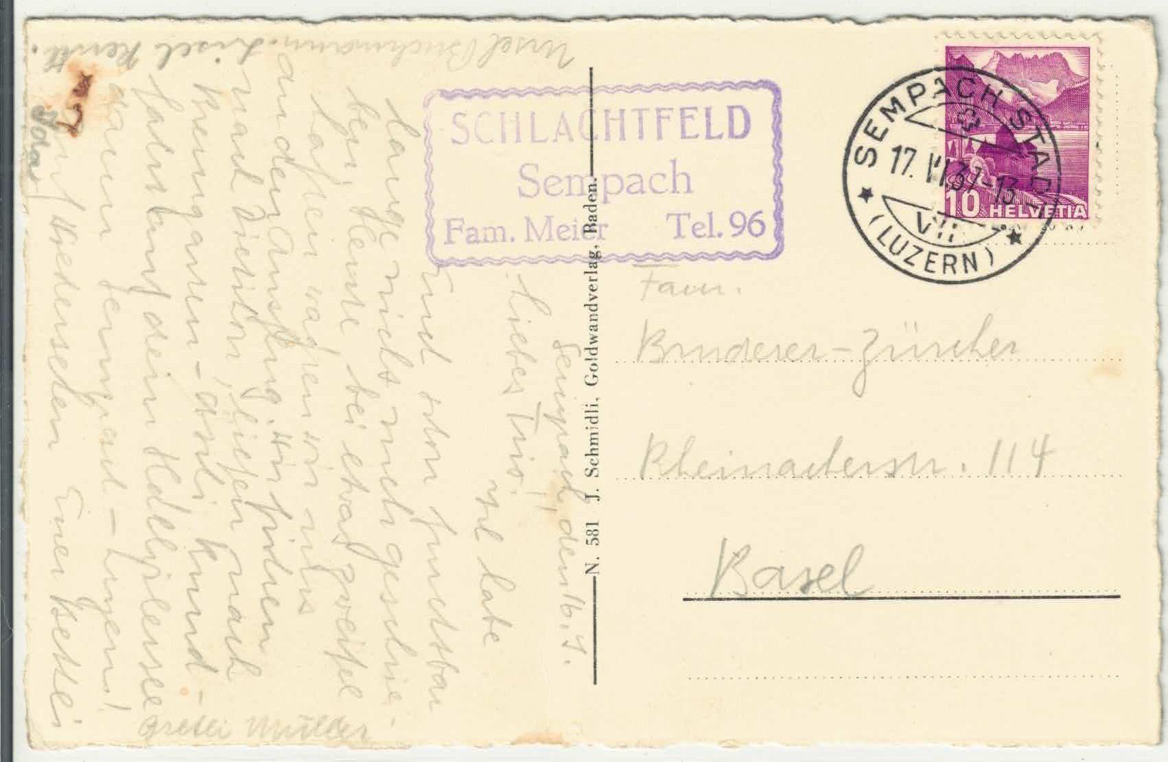 Cartoline postali: Schlachtkapelle bei Sempach – Usato da Ettingen venduto da Kartenplanet 1