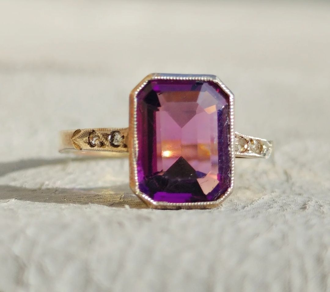 Anelli: Antiker Ring Amethyst Paste Gold 9ct 333 – Usato da schwyz venduto da larry91sz 4