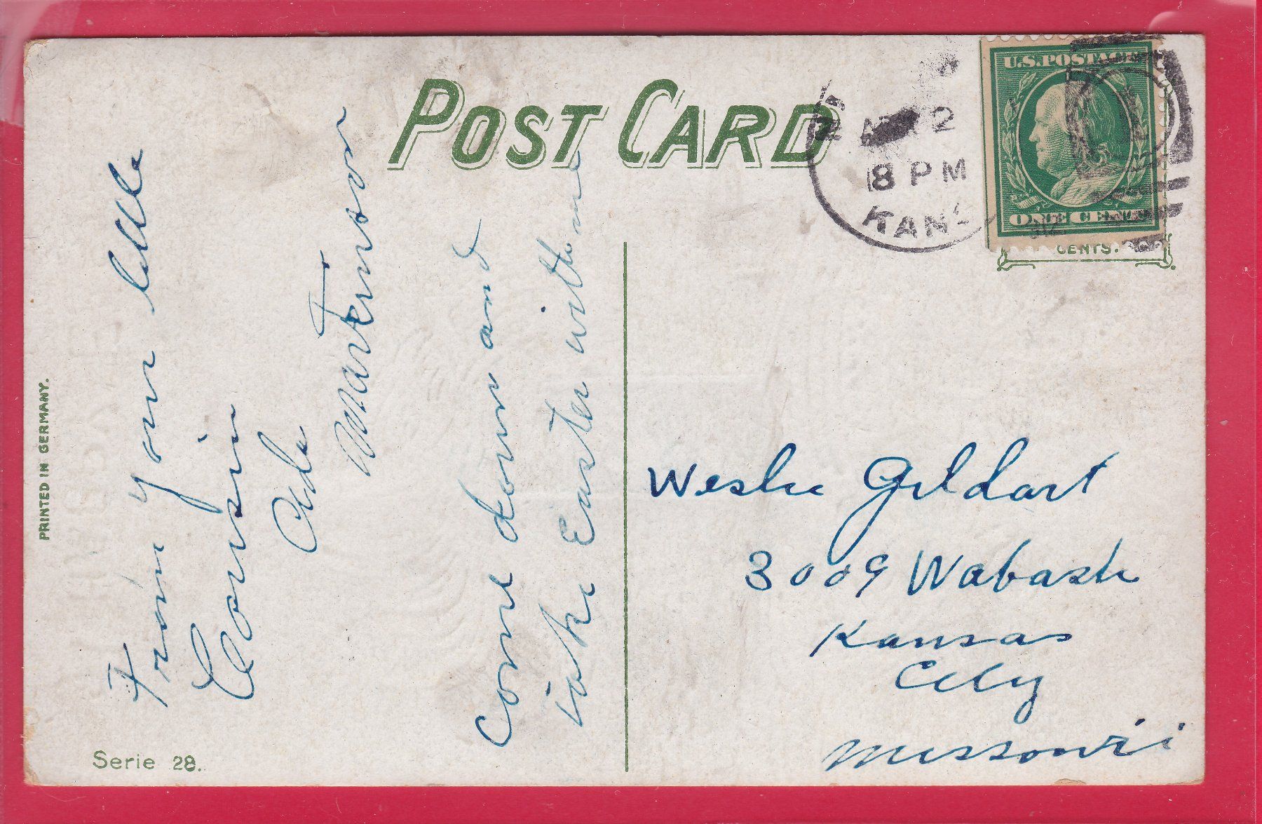 Cartoline postali: GÜGGEL MIT BIBELI (US BRIEFMARKE) – Usato da Oberrieden venduto da Gebirgsstelze 1