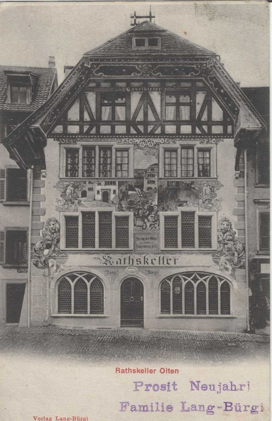 Ansichtskarten: 1904 OLTEN, AK Restaurant Rathskeller – Gebraucht aus Trimbach von monga01