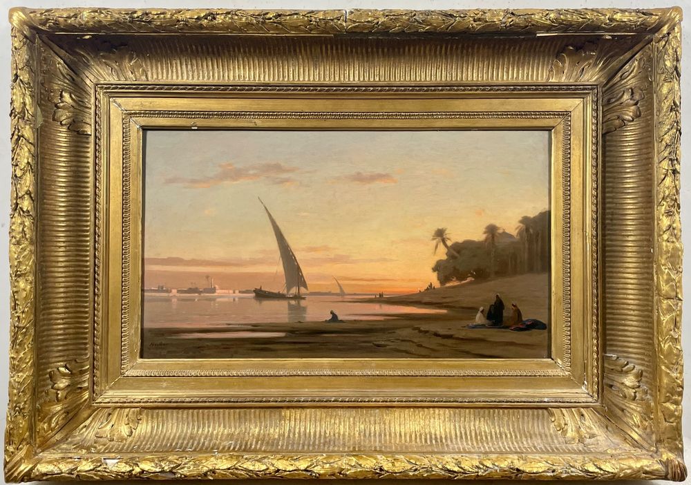 Auguste Louis Veillon grosses Gemälde Der Nill im Abendlicht Kaufen