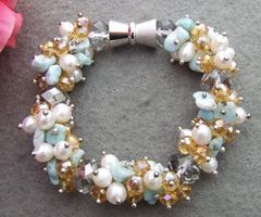 SALE Perlen Echt Larimar Mina Armband Bracelet Perle 20 cm