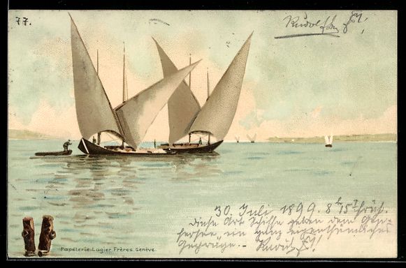 Cartes postales: Litho Genf, Panorama mit Segelbooten – D'occasion à Berlin par bartko-reher