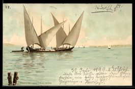 Litho Genf, Panorama mit Segelbooten