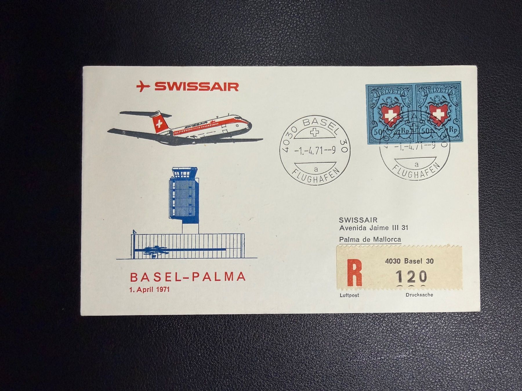 Tutti i francobolli: Swissair Erstflugbrief Basel-Palma 1971 – Usato da oberrüti venduto da jeanmei
