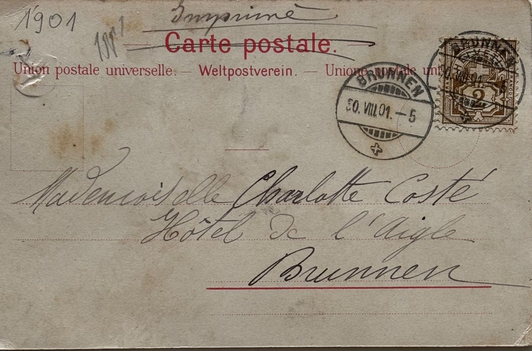 Cartoline postali: Gotthard, Pferdepost, Pferdekutsche, Briefmarken, Litho – Usato da Frauenfeld venduto da Merk52 1