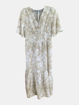 Beige Weiss Floral Kleid Gr: L