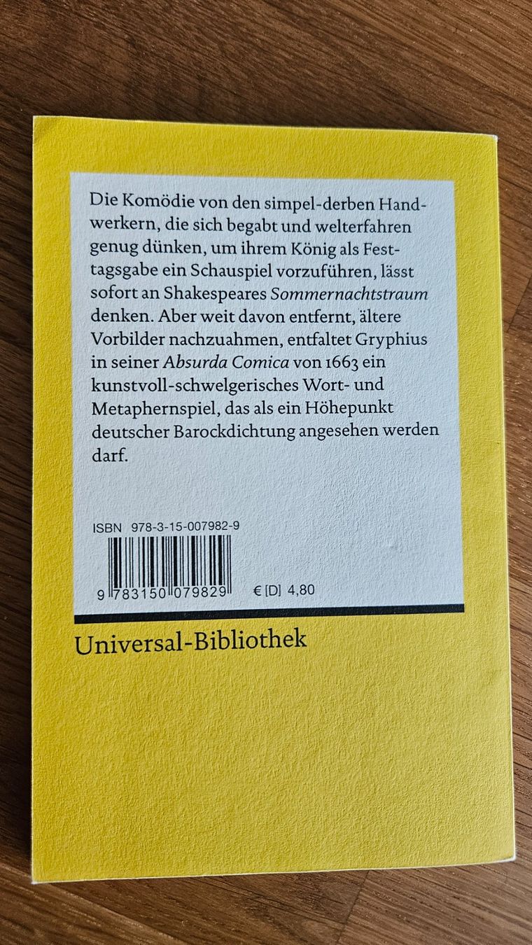 Libri: Absurda Comica Oder Herr Peter Squentz - Andreas Gryphius – Usato da Dintikon venduto da Zaza_Lolo 1