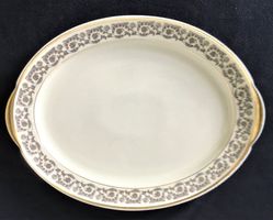 Porzellan Servierplatte Langenthal 1954 oval weiss écru Gold