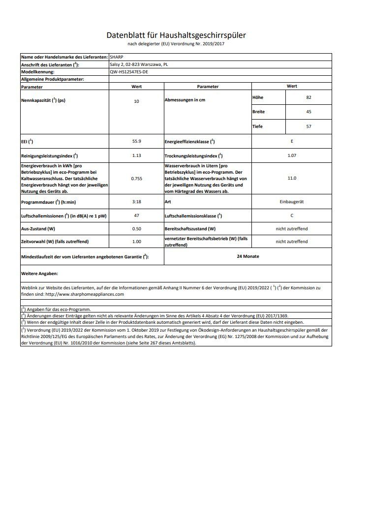 Sharp Lavastoviglie: QW-HS12S47ES-CH Einbau-Geschirrspüler – Nuovo (secondo la descrizione) da Wängi venduto da SPCSHOP 6