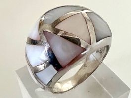 925 Silber Designer-Ring Perlmutt-Intarsien – Unikat - 15g